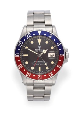 Lot 2163 - A Rare Stainless Steel Automatic Calendar Centre Seconds Dual Time Zone ''Pepsi'' Bezel Wristwatch
