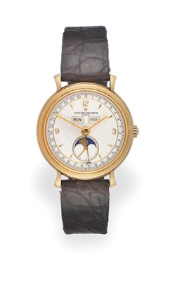 Lot 2171 - An 18 Carat Gold Triple Calendar Moonphase Wristwatch, signed Vacheron Constantin, Geneve,...
