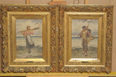 Lot 955 - L"¦Pernett (19th century) Study of a fishergirl on a beach at low tide; Study of a fisherman...