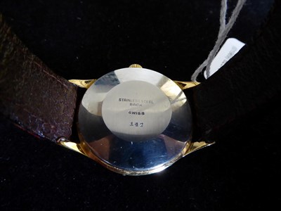 Lot 2174 - A Gold Plated Triple Calendar Centre Seconds Moonphase Wristwatch, circa 1950, 17-jewel lever...