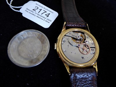 Lot 2174 - A Gold Plated Triple Calendar Centre Seconds Moonphase Wristwatch, circa 1950, 17-jewel lever...