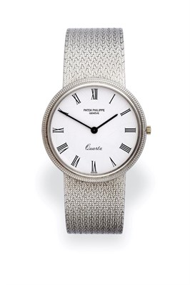 Lot 2182 - An 18 Carat White Gold Wristwatch, signed Patek Philippe, Geneve, model: Calatrava, ref:...