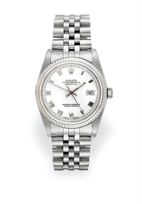 Lot 2193 - A Stainless Steel Automatic Calendar Centre Seconds Wristwatch, signed Rolex, Oyster Perpetual,...