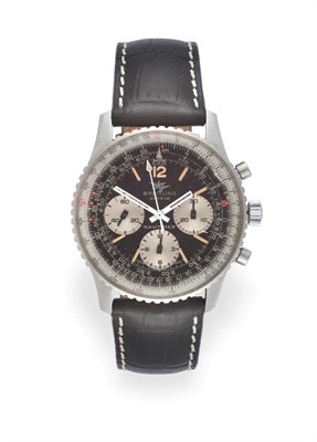 Lot 2195 - A Stainless Steel Chronograph Wristwatch, signed Breitling, Geneve, model: Navitimer, ref: 806,...