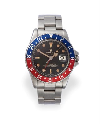 Lot 2197 - A Rare Stainless Steel Automatic Calendar Centre Seconds Dual Time Zone ''Pepsi'' Bezel Wristwatch