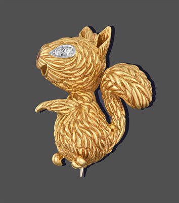 Lot 2266 - An 18 Carat Gold Ruby and Diamond Brooch, by Kutchinsky, stylised in the form of a squirrel,...