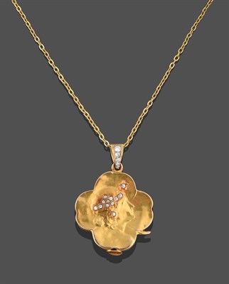 Lot 2272 - An Art Nouveau Diamond Locket on Chain, the yellow four leaf clover motif locket depicting a...