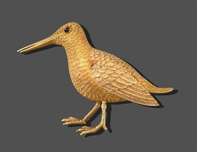 Lot 2297 - A Bird Brooch, realistically modelled as a woodcock, with yellow textured feathers throughout and a