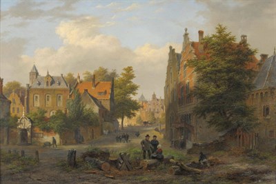 Lot 969 - Bartholomeus Johannes van Hove (1790-1880) Dutch View of a town with figures in conversation...