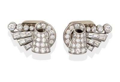 Lot 2324 - A Pair of Art Deco Diamond Spray Ear Clips, the sprays set throughout with round brilliant cut...