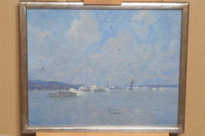 Lot 971 - Raoul Frank (1867-1939) Austrian "Kaisersalut Kiel" Signed, inscribed verso, oil on canvas, 43cm by