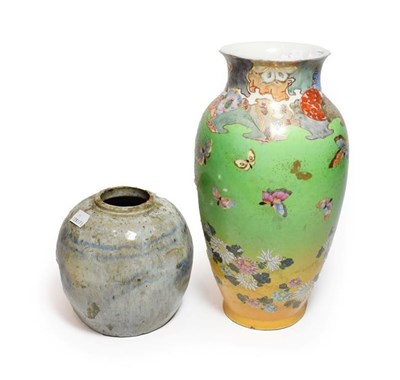 Lot 15 - A Chinese song style jar and another decorative Chinese vase (2)