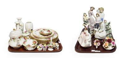 Lot 16 - Nao figure groups, Royal Doulton lady 'Sunday Best' and a quantity of Royal Albert Old Country...