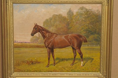 Lot 973 - Attributed to James Clark (fl.1858-c.1909) Chestnut hunter standing in a field Bears a...