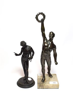 Lot 19 - A 19th century bronze classical figure, on later base, 21.5cm high together with a cast metal...