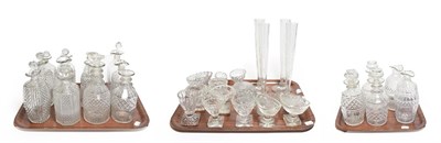 Lot 21 - Glassware including four slender flower vases; a collection of assorted salts including some pairs
