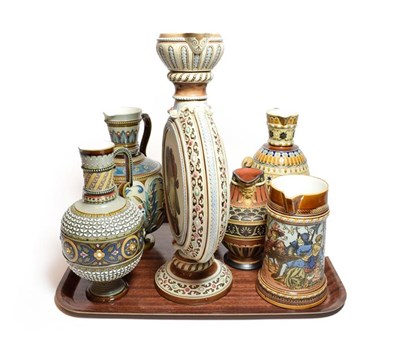Lot 27 - Mettlach jugs and ewers, of various shapes and sizes including, a large Villeroy & Boch example...