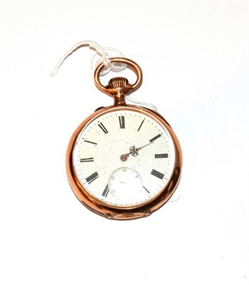 Lot 50 - A 14K open faced pocket watch, with subsidiary dial, engraved reverse (glass loose)