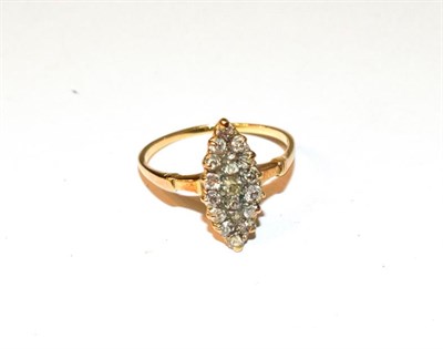 Lot 56 - A diamond navette ring, set throughout with old cut diamonds, unmarked, finger size P1/2