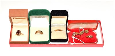 Lot 59 - A 9 carat gold diamond half hoop ring, finger size N; a 9 carat gold sapphire and diamond half hoop