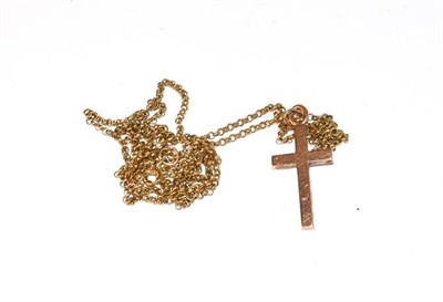 Lot 65 - A 9 carat gold cross pendant on a 9 carat gold chain, pendant length 3.5cm, chain length 71cm