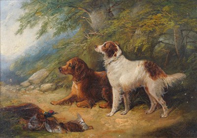 Lot 978 - George Armfield (fl.1840-1875) Two sporting dogs in a landscape Signed, oil on canvas, 23cm by 33cm