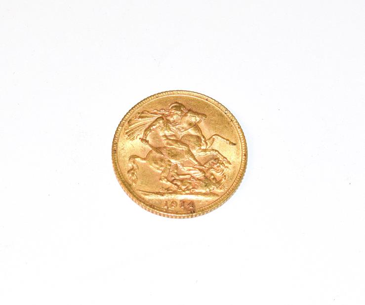 Lot 100 - George V, 1914 Sovereign. Obv: Bare head left. Rev: St. George and the dragon, 1914 in exergue....
