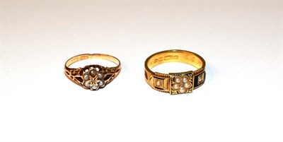 Lot 107 - Two 15 carat gold split pearl rings, varying designs, finger sizes O and O1/2