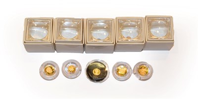 Lot 124 - A miscellany of gold coins consisting of: 5x Cook Islands, 2010 'smallest coin set', each comprised