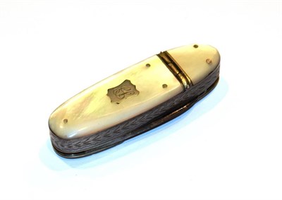 Lot 133 - A Victorian steel and mother of pearl combination vesta-case, pen knife, oval, the hinged...