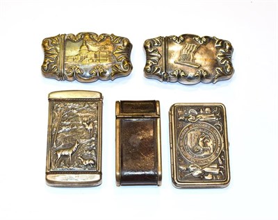 Lot 138 - A collection of five silver plated and metal vesta-cases, some American, variously oblong or shaped