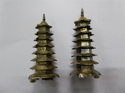 Lot 142 - Two pairs of Chinese export silver saltcellars, each with ceramic liner, together with a pair...