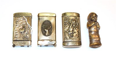 Lot 144 - A collection of four silvered or metal Vesta-Cases, one with cigar cutter, three oblong, one...