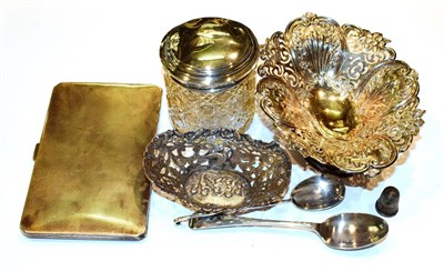 Lot 145 - A collection of assorted silver, including a parcel-gilt silver cigarette-case, oblong and...
