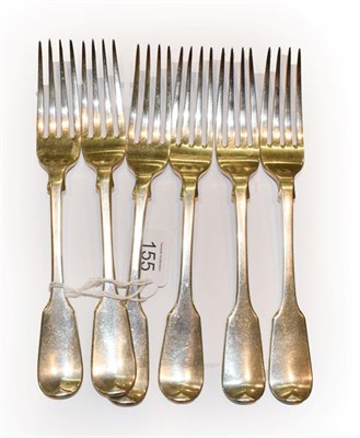 Lot 155 - A set of six Victorian Silver fiddle table forks, by George Adams, London, 1841, Fiddle...