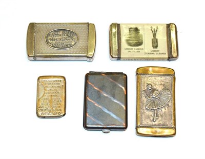 Lot 159 - A collection of five silvered or metal advertising vesta-cases. each variously oblong or shaped...