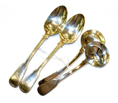 Lot 160 - A pair of Victorian silver fiddle thread pattern table spoons, by George Adams, London, 1872,...