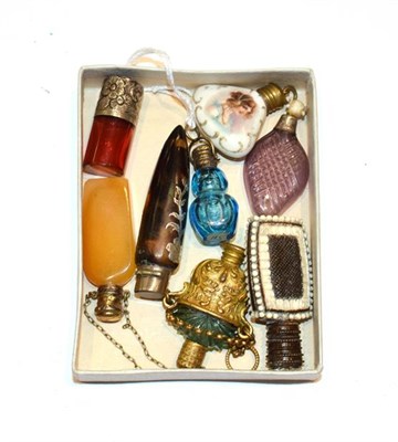 Lot 162 - Eight various scent bottles, five with various glass bodies and silver or metal mounts, another...