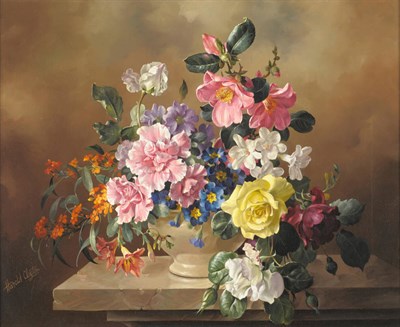 Lot 988 - Harold Clayton (1896-1979) "Flowers in a vase" Signed, inscribed verso, oil on canvas, 46cm by 56cm