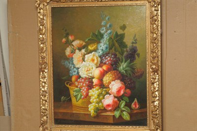 Lot 991 - J...Wood (20th/21st century contemporary) Still life of fruit and flowers Signed, oil on...