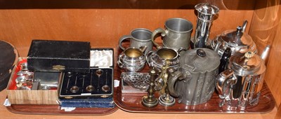 Lot 200 - A small quantity of silver including napkin rings and various plated items, a small pair of...