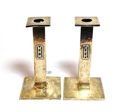 Lot 201 - A pair of American Arts and Crafts silver candlesticks, by Lebolt and Co. Chicago, Circa 1920,...