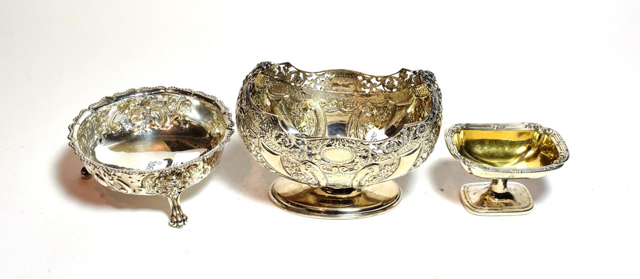 Lot 215 - A Victorian silver bowl, by Jackson and Fullerton, London, 1900, oval and on conforming foot,...