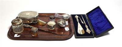 Lot 227 - A collection of silver, including an oblong dressing-table box, a cauldron-form salt cellar,...