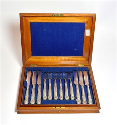 Lot 238 - A cased set of twelve Victorian silver plate fruit-eaters, Maker's mark JD&S, possible for...