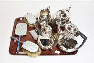Lot 256 - A collection of silver and silver plate, the silver comprising a four-piece dressing table service