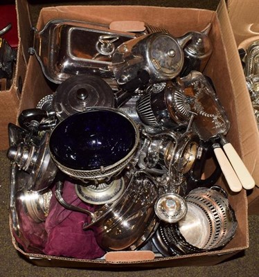 Lot 263 - Assorted silver plate including tea and coffee wares, entree dishes, siphon stand etc (one box)