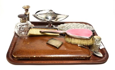 Lot 270 - A collection of assorted silver and silver plate, the silver including a three-piece pink enamelled