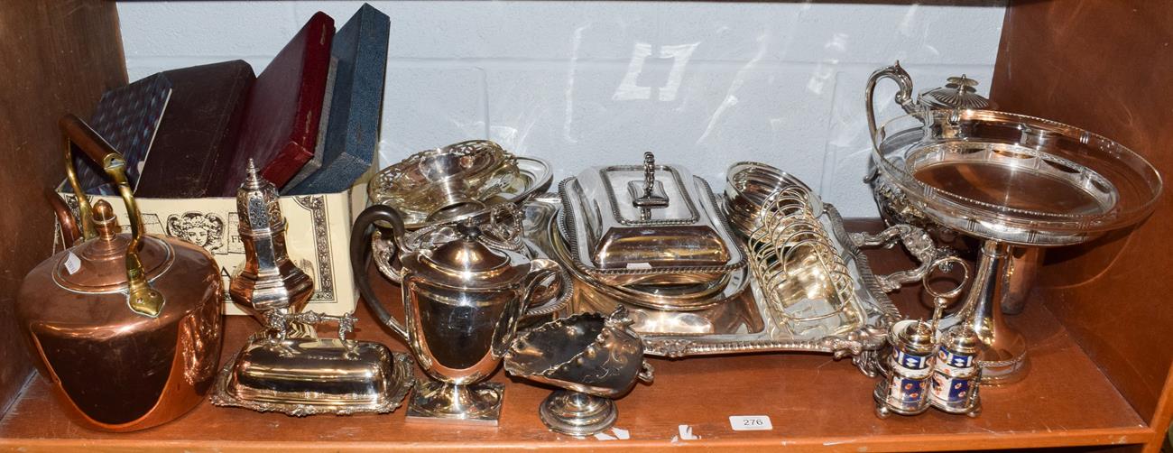 Lot 276 - A quantity of silver plate including a large Victorian silver plated twin handled sectional...