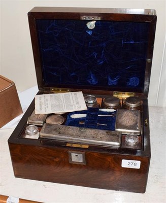 Lot 278 - A 19th century silver plate mounted dressing table service in rosewood case